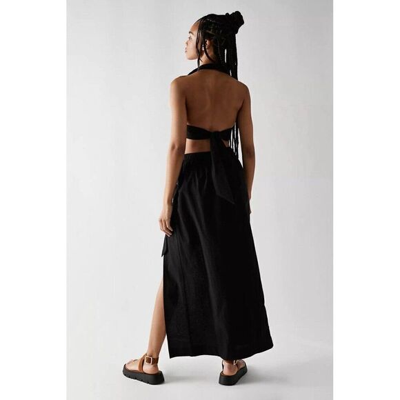 NEW FREE PEOPLE Sz L EVANGELISTA SET CROP TOP & MAXI SKIRT BLACK - Picture 2 of 5